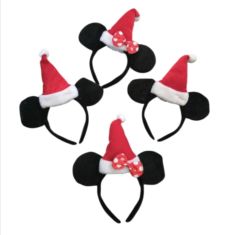 Minnie Mouse & Mickey Mouse Christmas Ears Bundle Lot with Santa Hat